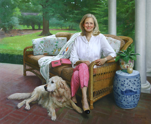 Margi with Magnolia     Oil on linen     38 x 46 inches