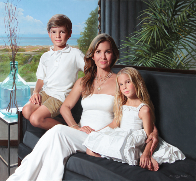Manda with Logan and DeLacy    
Oil on linen, 48 x 52 inches